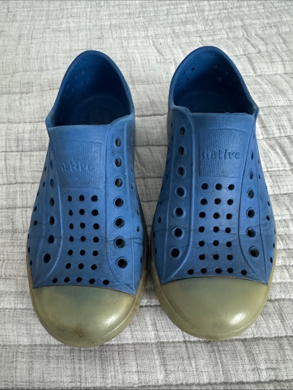 Native Kids Water Shoes in Blue with Cream Toe Caps